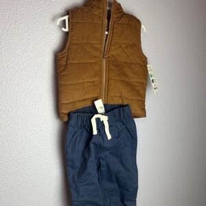 Carter’s Brown Corduroy Puffer Quilted Vest and Blue Cotton Pants Jogger Set